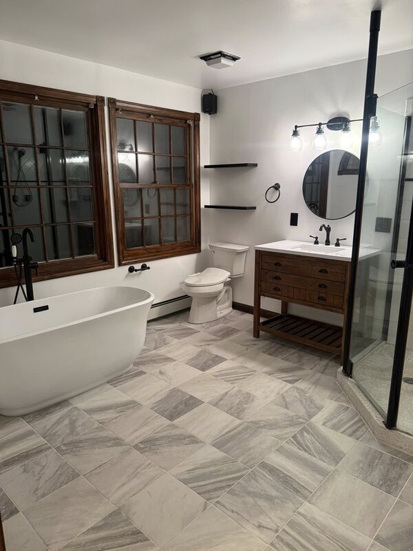 Completed bathroom remodel by Vermont General Contracting
